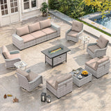 Wicker sectional set with swivel chairs and fire pit table — product image 30 of 40