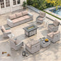 Outdoor Wicker Rattan Sectional Sofa Set with Swivel Chairs & Fire Pit Table, with 4" Thickened Cushions & Coffee Table, All-Weather PE Rattan for Garden, Backyard, Porch