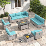 Six-seat wicker patio set with fire pit table — product image 27 of 40