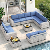 Wicker sectional set with swivel chairs and fire pit table — product image 21 of 40