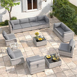 Six-seat wicker patio set with fire pit table — product image 31 of 40