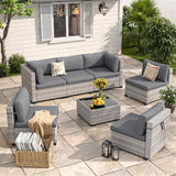 Six-seat wicker patio set with fire pit table — product image 16 of 40
