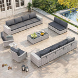 Wicker sectional set with swivel chairs and fire pit table — product image 27 of 40