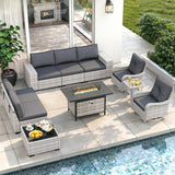 Wicker sectional set with swivel chairs and fire pit table — product image 17 of 40