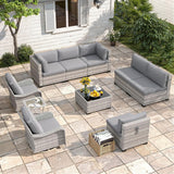 Six-seat wicker patio set with fire pit table — product image 23 of 40