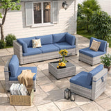 Six-seat wicker patio set with fire pit table — product image 19 of 40
