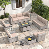 Six-seat wicker patio set with fire pit table — product image 25 of 40
