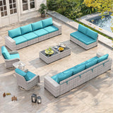 Wicker sectional set with swivel chairs and fire pit table — product image 38 of 40