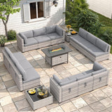 Maison Backyards 6-Seat Wicker Patio Set with Fire Pit Table