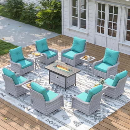 3 Piece Outdoor Wicker Patio Furniture Set,High Back Swivel Rocker Patio Chairs with 4" Thickened Cushions & Side Table, All-Weather PE Rattan for Garden, Backyard, Porch