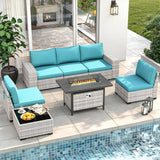 Wicker sectional set with swivel chairs and fire pit table — product image 9 of 40