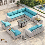 Wicker sectional set with swivel chairs and fire pit table — product image 34 of 40
