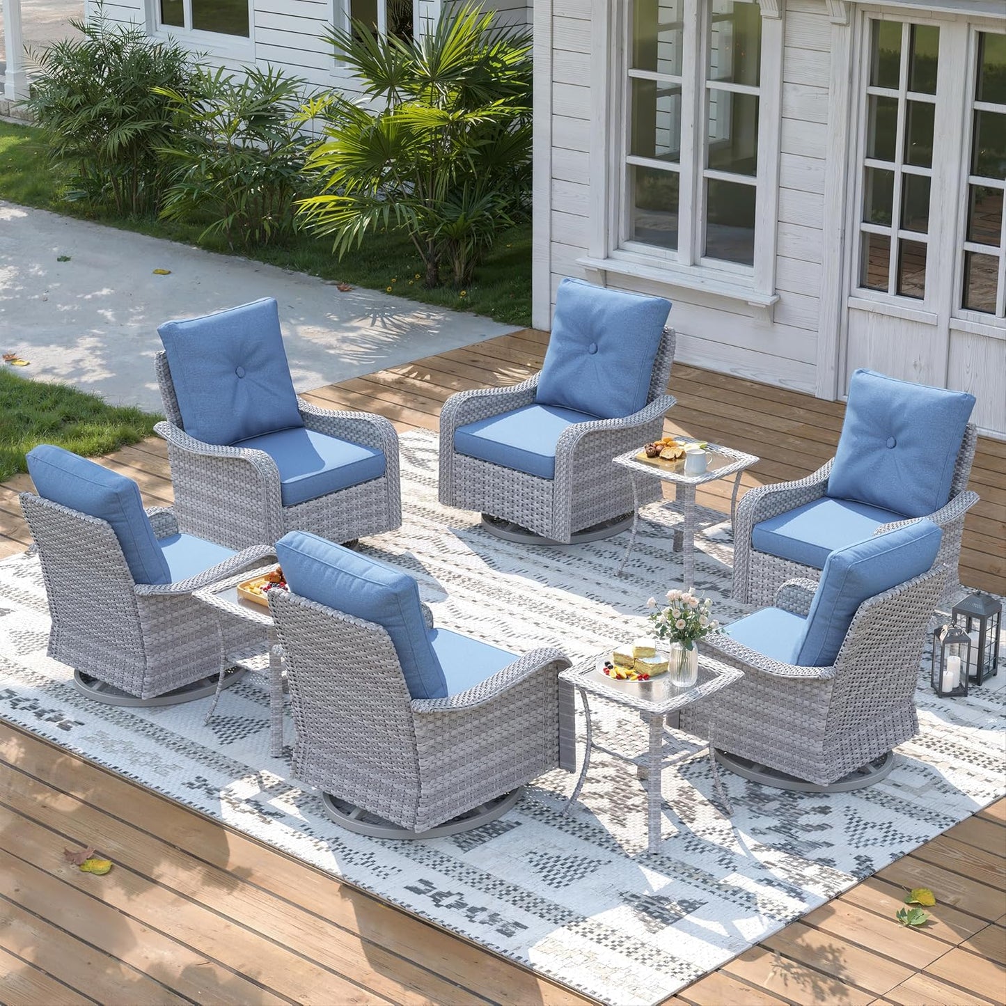 3 Piece Outdoor Wicker Patio Furniture Set,High Back Swivel Rocker Patio Chairs with 4" Thickened Cushions & Side Table, All-Weather PE Rattan for Garden, Backyard, Porch
