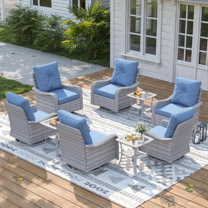 3 Piece Outdoor Wicker Patio Furniture Set,High Back Swivel Rocker Patio Chairs with 4" Thickened Cushions & Side Table, All-Weather PE Rattan for Garden, Backyard, Porch