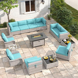 Six-seat wicker patio set with fire pit table — product image 37 of 40