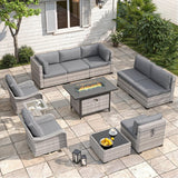 Six-seat wicker patio set with fire pit table — product image 26 of 40