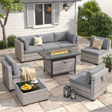 Six-seat wicker patio set with fire pit table — product image 13 of 40