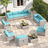Six-seat wicker patio set with fire pit table — product image 32 of 40