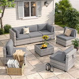 Six-seat wicker patio set with fire pit table — product image 18 of 40