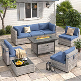 Six-seat wicker patio set with fire pit table — product image 14 of 40