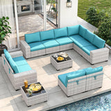 Wicker sectional set with swivel chairs and fire pit table — product image 24 of 40