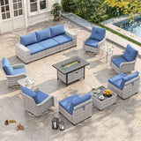 Wicker sectional set with swivel chairs and fire pit table — product image 26 of 40