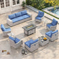 Outdoor Wicker Rattan Sectional Sofa Set with Swivel Chairs & Fire Pit Table, with 4" Thickened Cushions & Coffee Table, All-Weather PE Rattan for Garden, Backyard, Porch