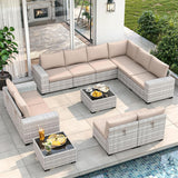 Wicker sectional set with swivel chairs and fire pit table — product image 25 of 40