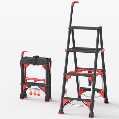 Telescoping 4-Step Ladder, 3.5FT Folding Step Stool with Safety Lock, Wide Non-Slip Pedals & Retractable Handgrip, Heavy Duty 380 lbs for Home & Outdoor