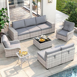 Wicker sectional set with swivel chairs and fire pit table — product image 13 of 40