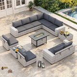 Wicker sectional set with swivel chairs and fire pit table — product image 32 of 40