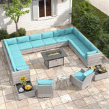 Maison Backyards 6-Seat Wicker Patio Set with Fire Pit Table
