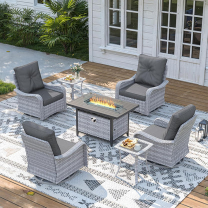 3 Piece Outdoor Wicker Patio Furniture Set,High Back Swivel Rocker Patio Chairs with 4" Thickened Cushions & Side Table, All-Weather PE Rattan for Garden, Backyard, Porch
