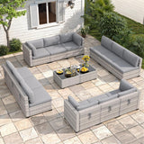 Maison Backyards 6-Seat Wicker Patio Set with Fire Pit Table