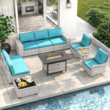 Wicker sectional set with swivel chairs and fire pit table — product image 19 of 40