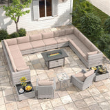 Maison Backyards 6-Seat Wicker Patio Set with Fire Pit Table
