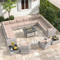 6-Seat Modern Outdoor Wicker Rattan Patio Furniture Set with 55,000 BTU Fire Pit Table, Thick 4″ Cushions, All-Weather Dual-Strand Rattan, Rust-Resistant Steel Frame