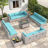 Maison Backyards 6-Seat Wicker Patio Set with Fire Pit Table