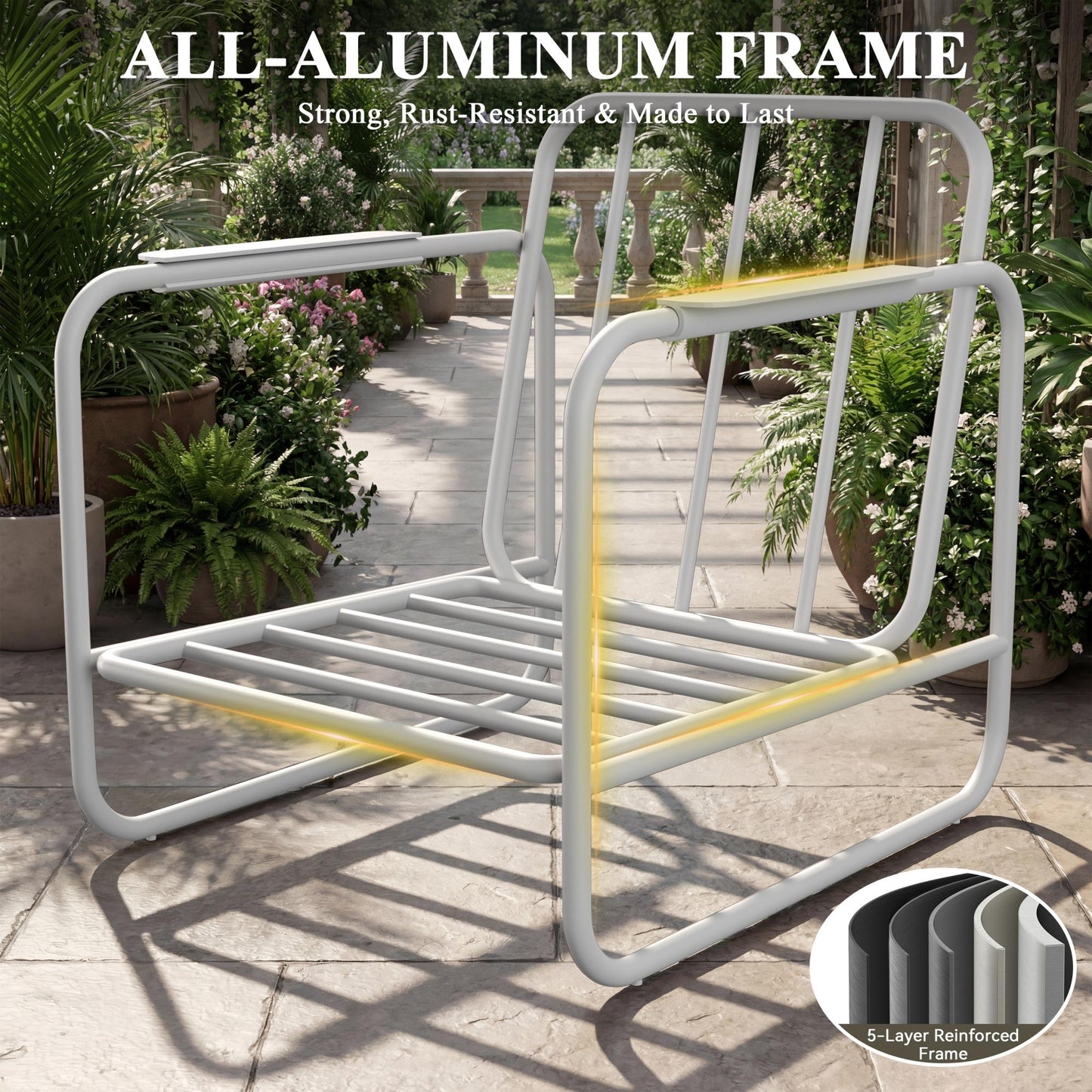 3-Piece Aluminum Patio Furniture Set, Spacious Deep Seating Chairs with 6-Inch Thick Cushions and Coffee Table, All-Weather Rust-Resistant Outdoor Seating for Backyard, Deck, Porch, Balcony