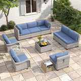 Six-seat wicker patio set with fire pit table — product image 24 of 40