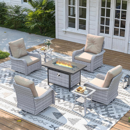 3 Piece Outdoor Wicker Patio Furniture Set,High Back Swivel Rocker Patio Chairs with 4" Thickened Cushions & Side Table, All-Weather PE Rattan for Garden, Backyard, Porch