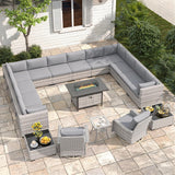 Maison Backyards 6-Seat Wicker Patio Set with Fire Pit Table