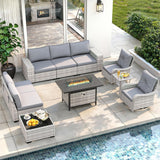 Wicker sectional set with swivel chairs and fire pit table — product image 18 of 40