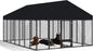 Heavy Duty Outdoor Dog Kennel with Roof – Large Dog Enclosure & Weatherproof Dog House, Secure Metal Fence Playpen with Double Lock & Feeding Swivel Door for Big Dogs