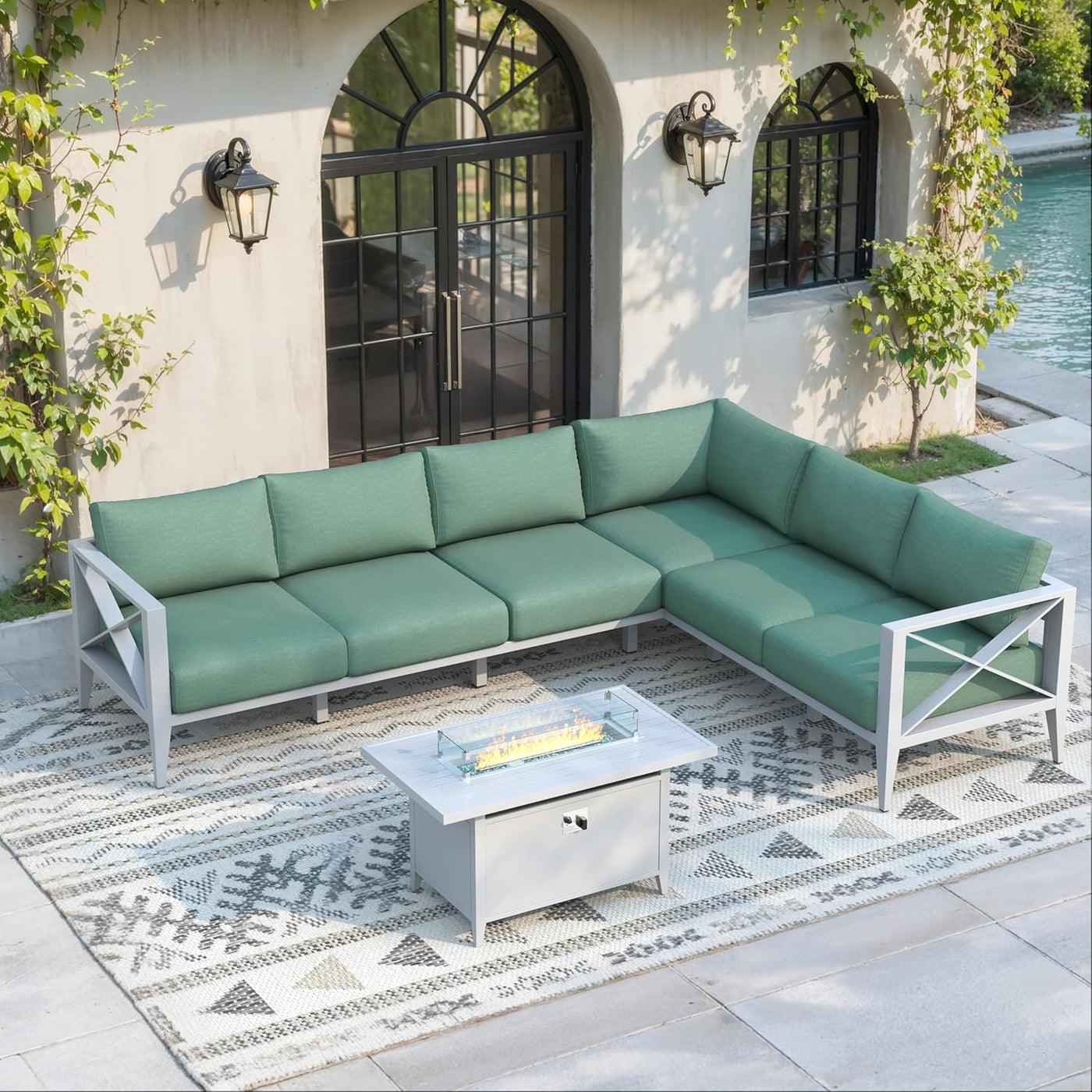 Aluminum Outdoor Patio Furniture Set with Firepit Table