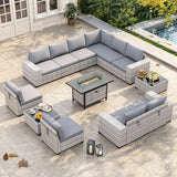 Wicker sectional set with swivel chairs and fire pit table — product image 33 of 40