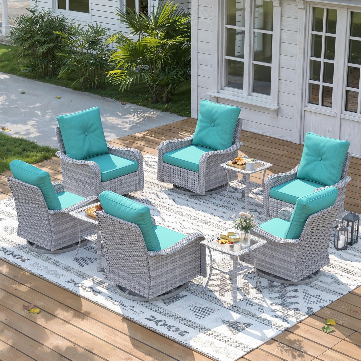 3 Piece Outdoor Wicker Patio Furniture Set,High Back Swivel Rocker Patio Chairs with 4" Thickened Cushions & Side Table, All-Weather PE Rattan for Garden, Backyard, Porch