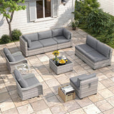 Six-seat wicker patio set with fire pit table — product image 21 of 40