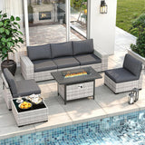 Wicker sectional set with swivel chairs and fire pit table — product image 7 of 40