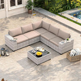 Wicker sectional set with swivel chairs and fire pit table — product image 5 of 40
